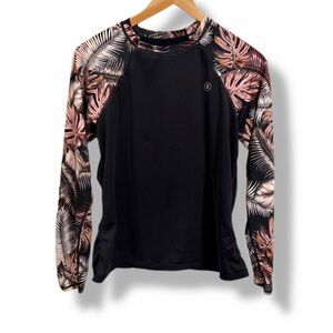 Hurley UPF 50+ Rash Guard Top Black Floral Sleeves | Size L